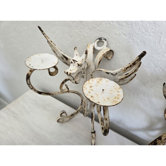 Vintage Wrought Iron Gothic Dragon Candelabra Wall Hanging Set - Picture 3 of 14